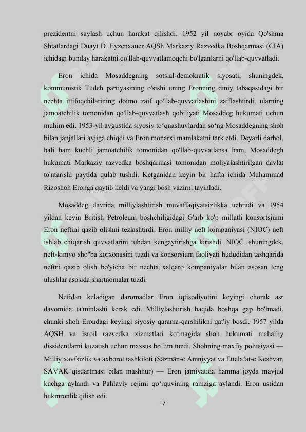Eron Pahlaviylar sulolasi davrida zamonaviy davlatga aylanishi 7
