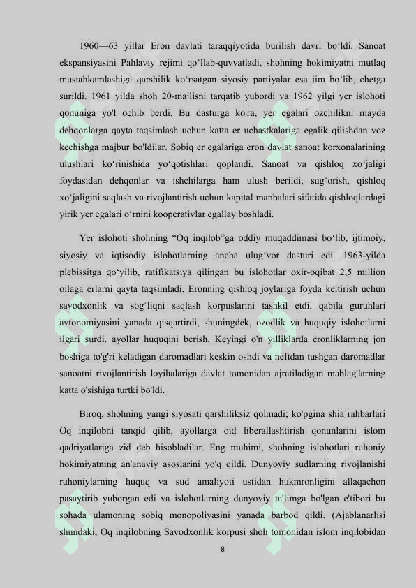 Eron Pahlaviylar sulolasi davrida zamonaviy davlatga aylanishi 8