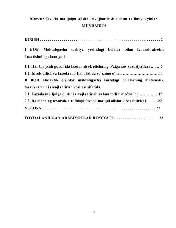Fazoda  mo‘ljalga  olishni  rivojlantirish  uchun  ta’limiy o’yinlar
