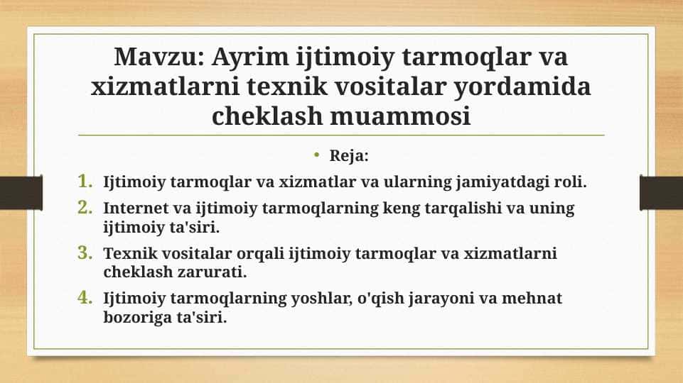 Ayrim ijtimoiy tarmoqlar va xizmatlarni texnik vositalar yordamida cheklash muammosi