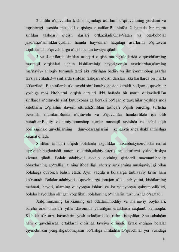 Sinfdan tashqari asosiy bosqich darslarini tashkil etish 8