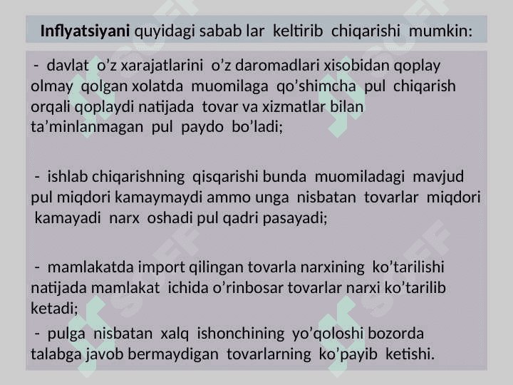 Inflyatsiya, pul harakati va inflyatsiyaga  olib  keluvchi shart-sharoitlar 4