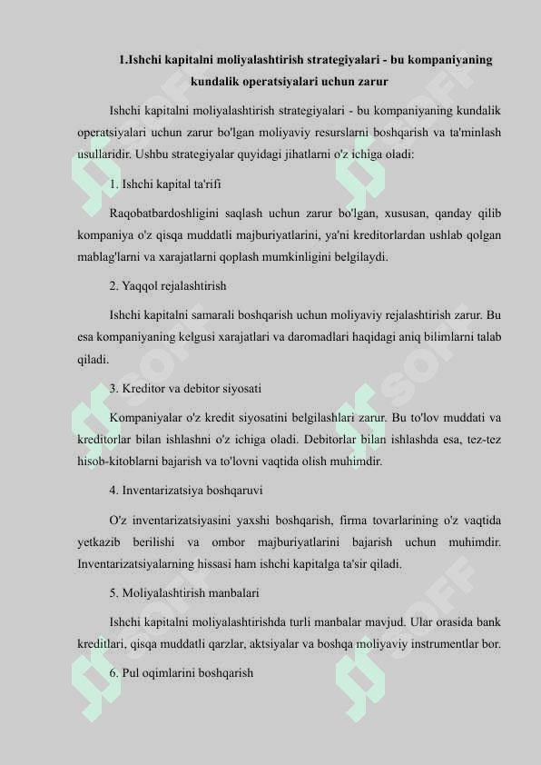 Ishchi kapitalni moliyalashtirish strategiyalari 3