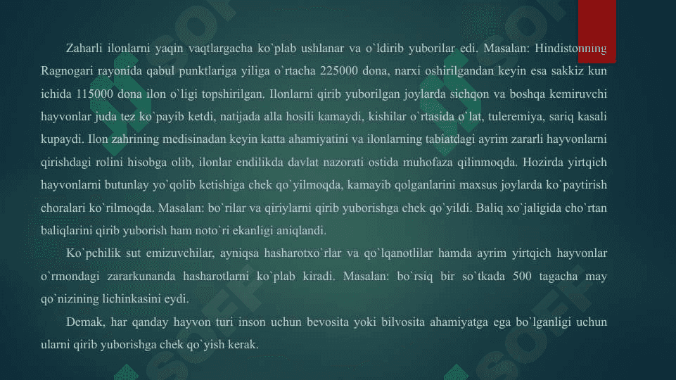 Hayvonlarning biosferadagi ahamiyati 4