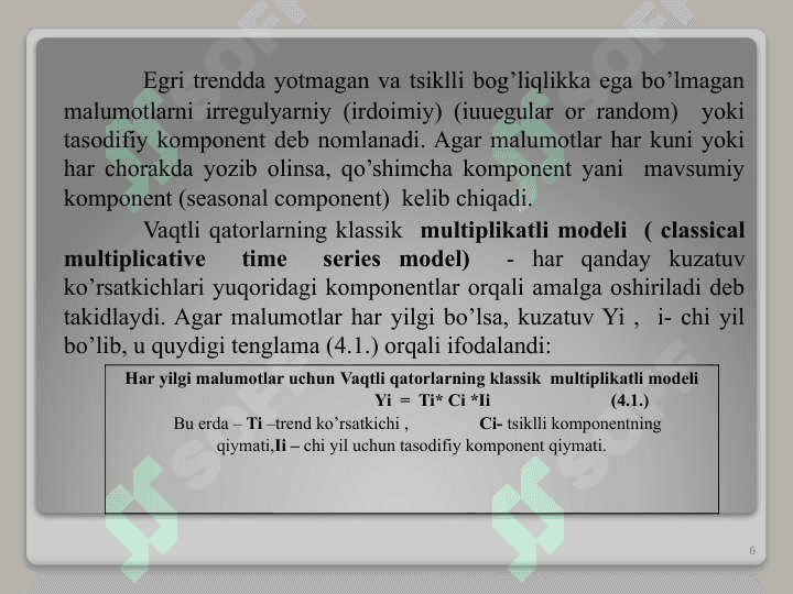 Dinamika qatorlarini qayta ishlashning statistik usullari 6