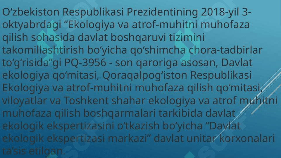 Iqlim o’zgarishi sharoitida tabiatni muhofaza qiluvchi shu jumaladan yer va tuproq resurslaridan oqilona foydalanish va muhofaza qilishga qaratilgan meyoriy huquqiy hujjatlar hamda fan ekalogik tarbiya, ta’lim, axbo 4