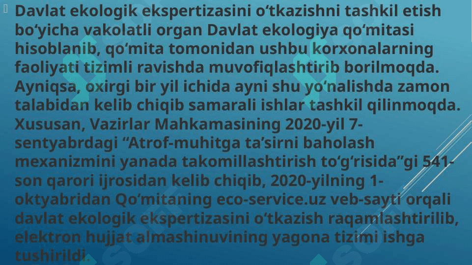 Iqlim o’zgarishi sharoitida tabiatni muhofaza qiluvchi shu jumaladan yer va tuproq resurslaridan oqilona foydalanish va muhofaza qilishga qaratilgan meyoriy huquqiy hujjatlar hamda fan ekalogik tarbiya, ta’lim, axbo 6