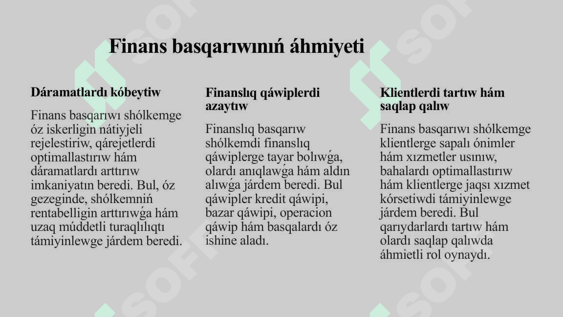 Finans basqarıwınıń mánisi hám áhmiyeti 4