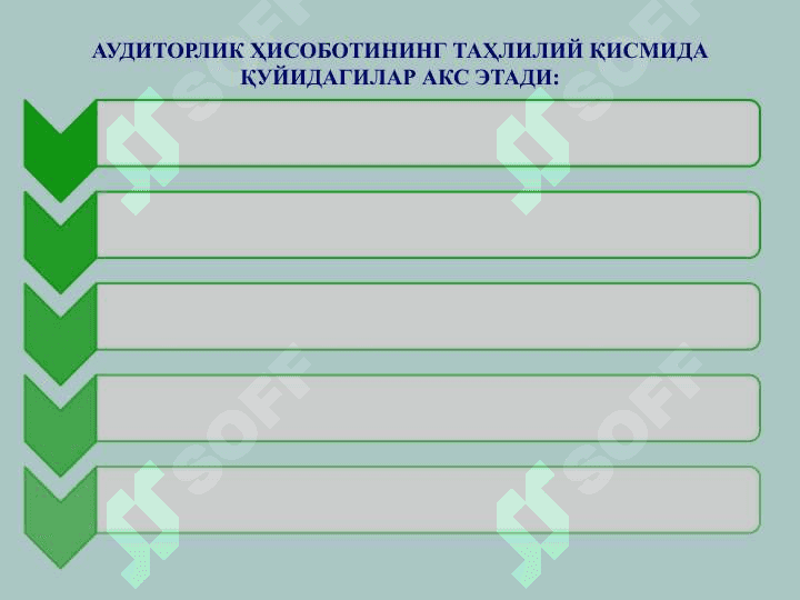 АУДИТОРЛИК ТЕКШИРУВИНИНГ ЯКУНИЙ БОСҚИ 8
