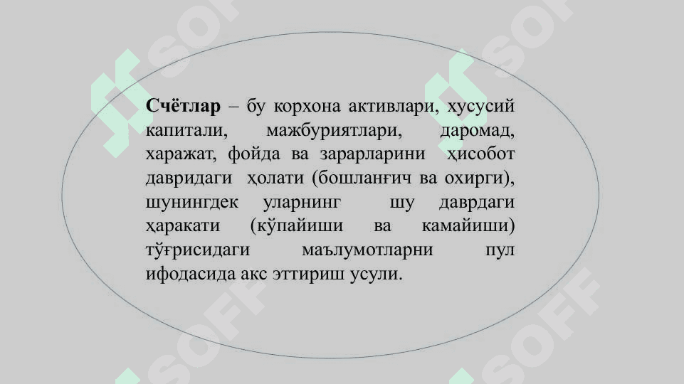 Бухгалтерия ҳисоби счётлари ва икки ёқлама ёзув 2