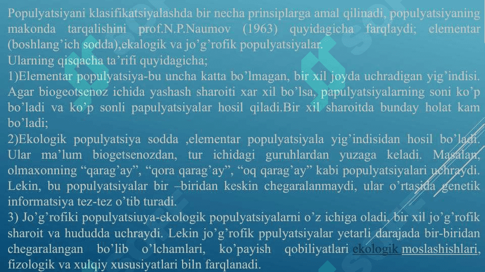 POPULYATSIYALAR EKOLOGIYASI 8