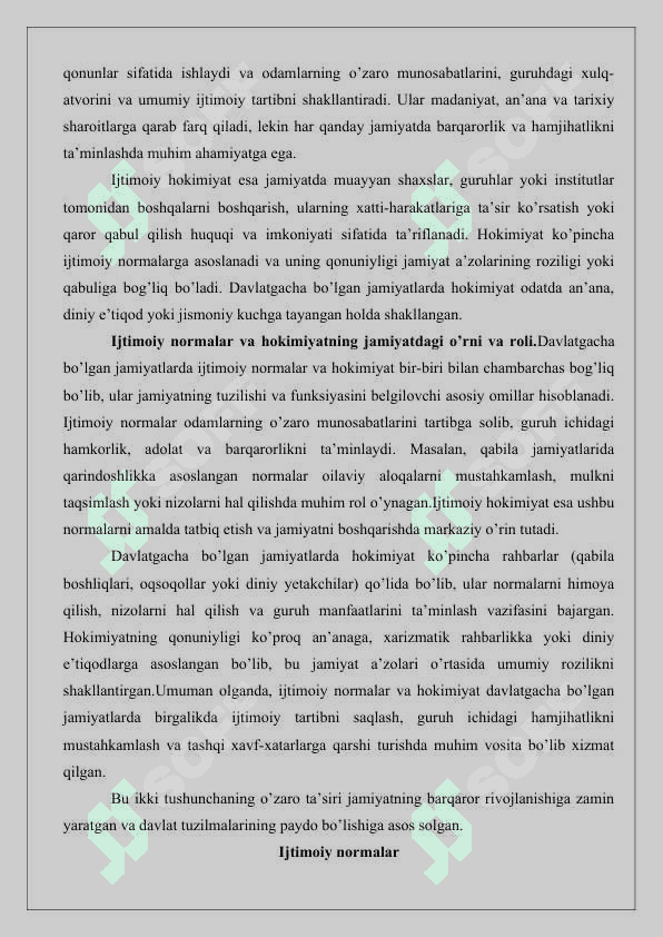Davlatgacha bo’lgan jamiyatlarda  Ijtimoiy normalar va ijtimoiy hokimiyat 25 2