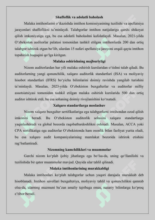 Auditor malaka sertifikatini berish tartibi to’g’risidagi nizom esse 4
