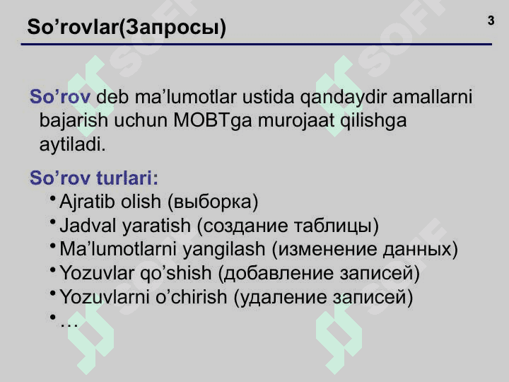ACCESS da so’rovlar, formalar, hisobotlar yaratish 3