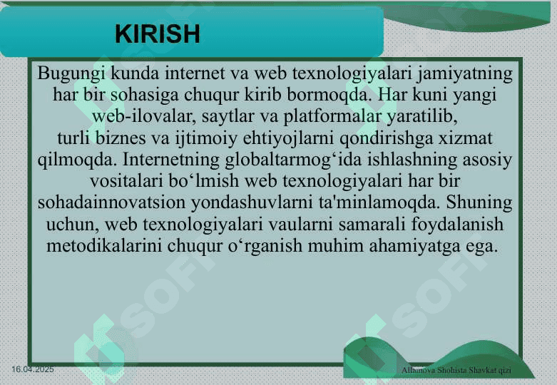 Web texnologiyalar va ulardan foydalanish metodikasi 2
