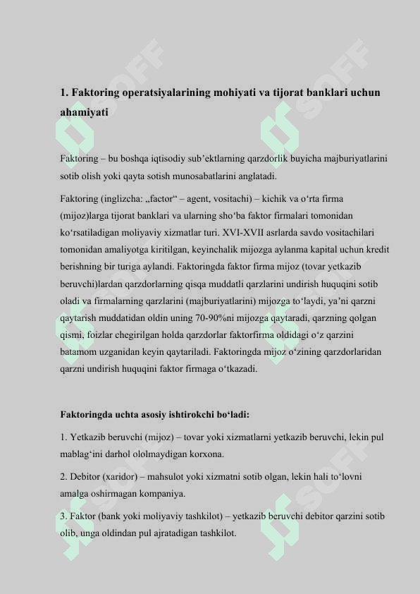 Tijorat banklarida faktoring operatsiyalarini rivojlantirish masalalari bank ishi 2