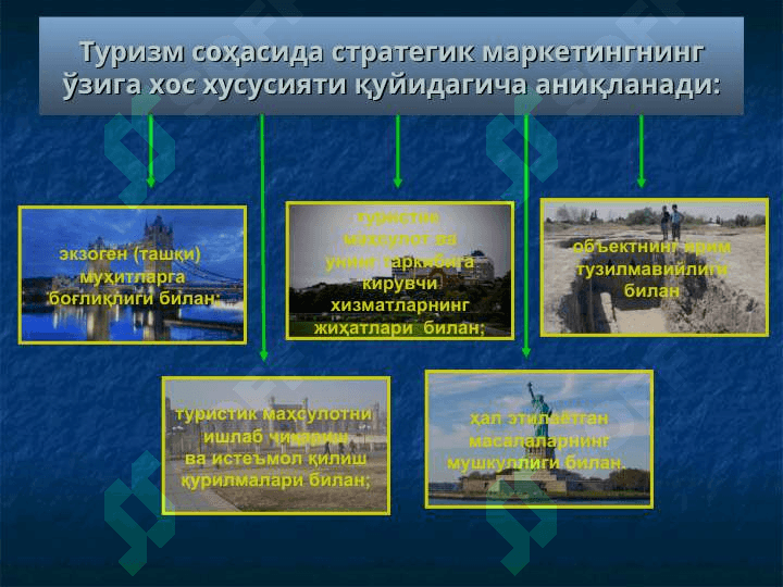 Туризм соҳасида стратегик маркетингнинг ўзига хос хусусияти қуйидагича аниқланадиТуризм соҳасида стратегик маркетингнинг ўзига хос хусусияти қуйидагича аниқланадиТуризм соҳасида стратегик маркетингнинг ўзига хос хусусияти қуйидагича аниқланади 2