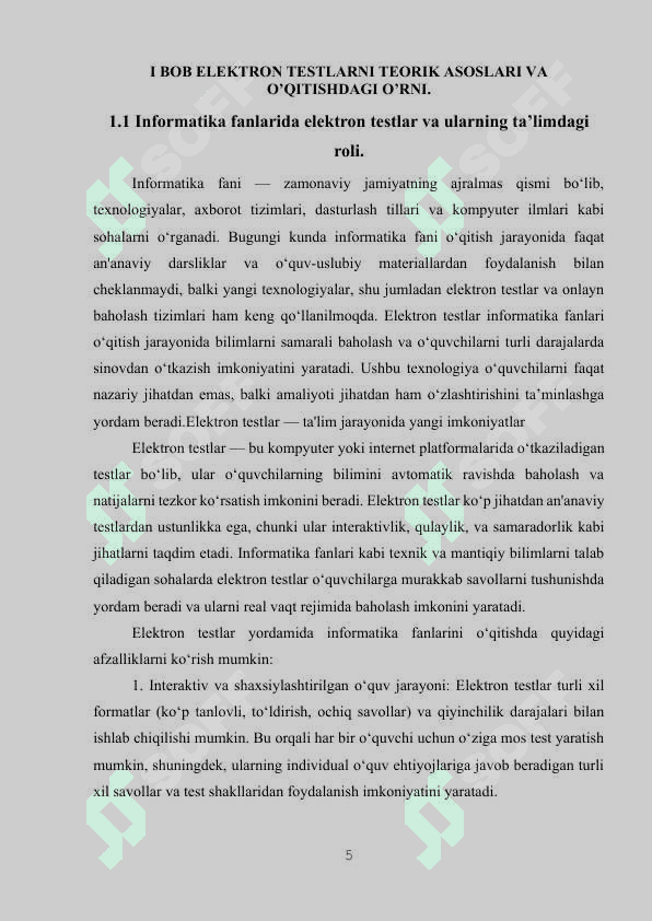 INFORMATIKA FANLARINI O’QITISHDA ELEKTRON TESTLAR YARATISH TEXNOLOGIYASINING SAMARALI USULLARI 5