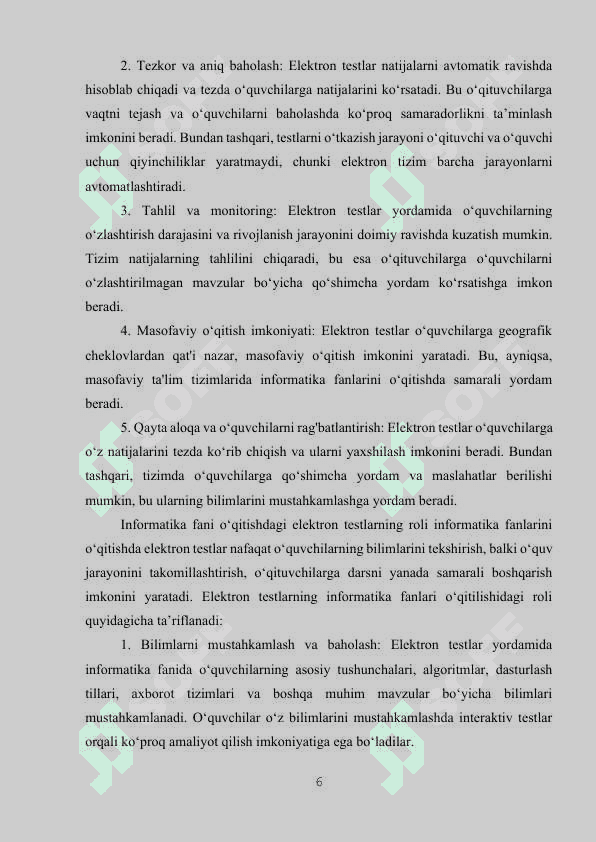 INFORMATIKA FANLARINI O’QITISHDA ELEKTRON TESTLAR YARATISH TEXNOLOGIYASINING SAMARALI USULLARI 6