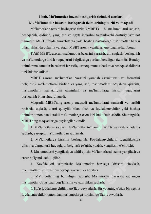 Ma’lumotlar bazasini boshqarish tizimlari 3