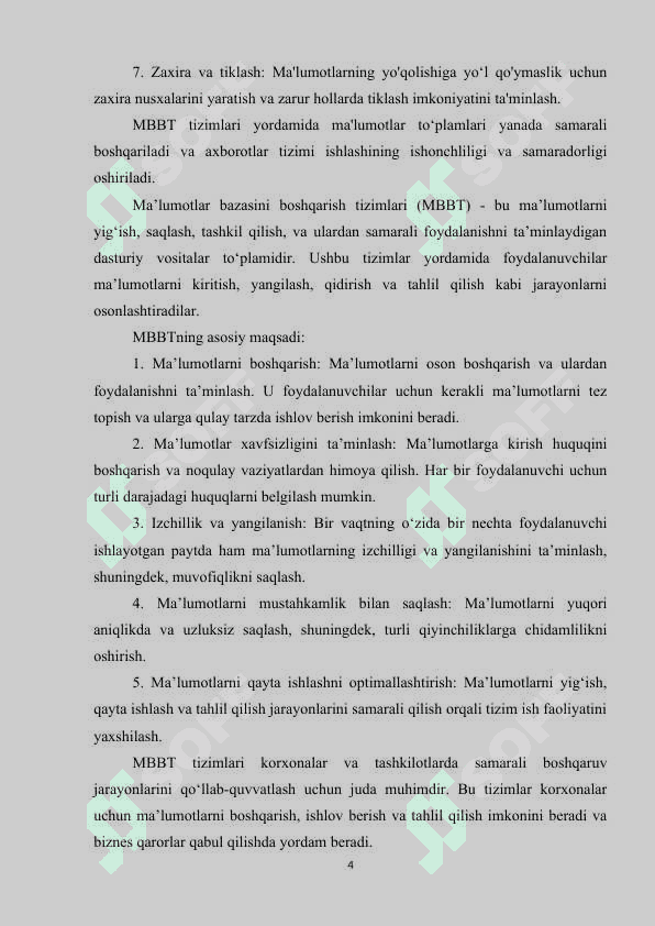 Ma’lumotlar bazasini boshqarish tizimlari 4