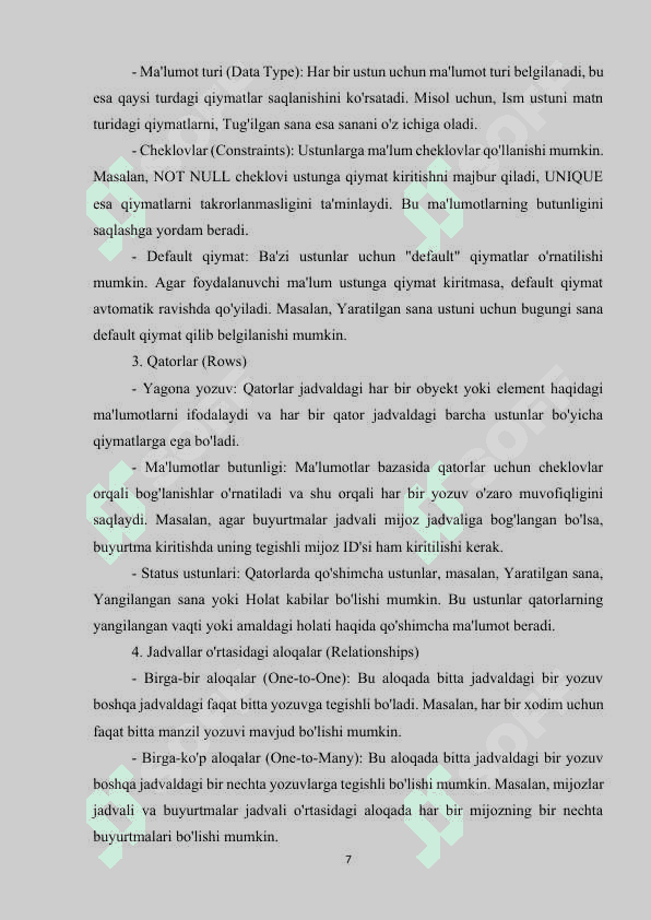 Ma’lumotlar bazasini boshqarish tizimlari 7