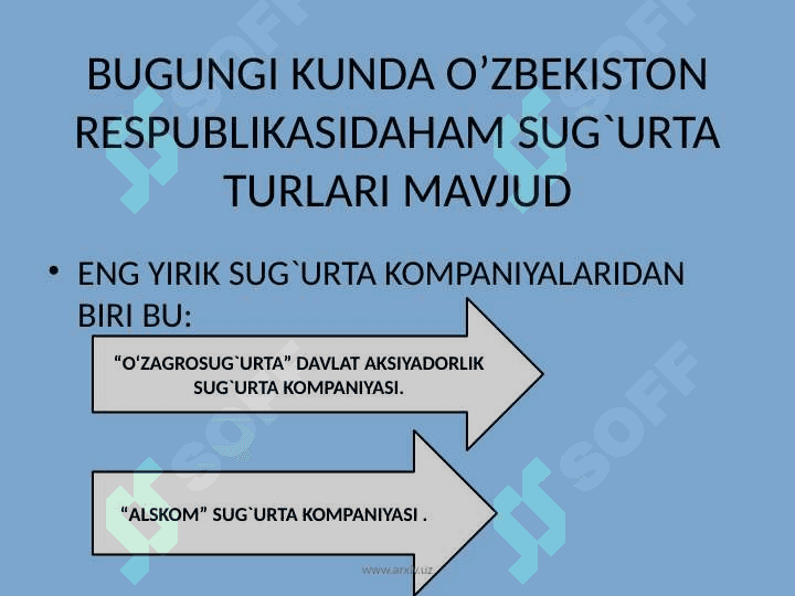 Sug`urta obyektlari va ularning turlari  bo`yicha guruhlanishining umumiy asoslari 8
