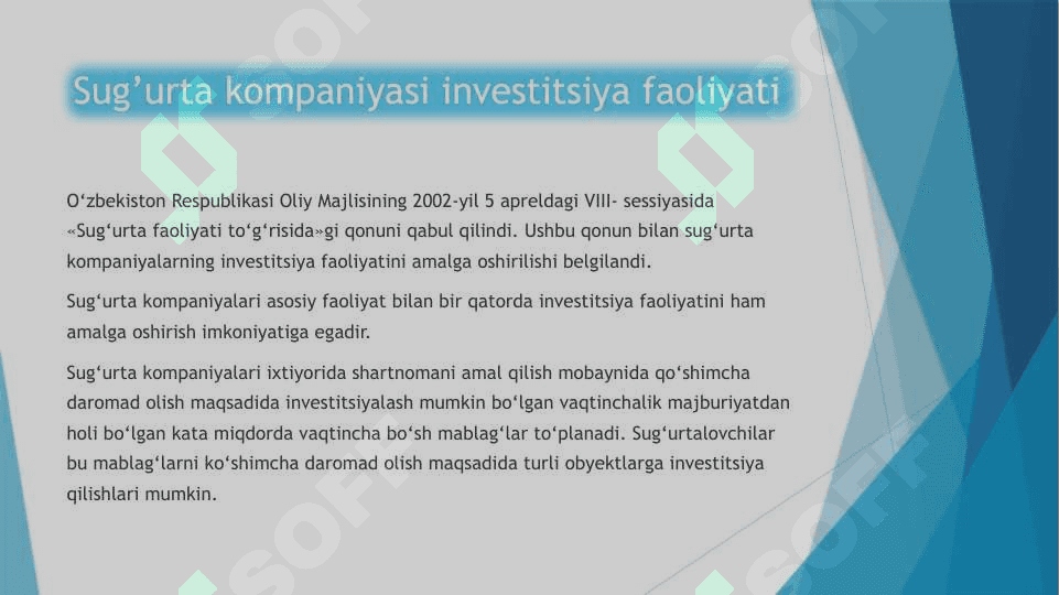 Sug’urta tashkilotlarining investitsiya faoliyati 3