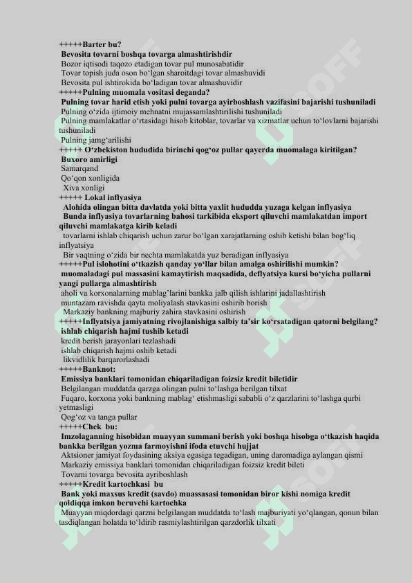 Pul va banklar savol javoblari bilan 2