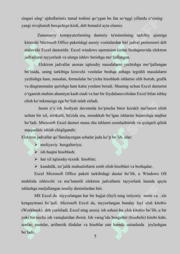 Elektron jadvallar. Microsoft Excel dasturida formulalar bilan ishlashning ahamiyati va usullari 5