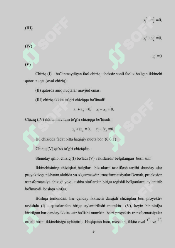 Proyektiv tekislikdagi ikkinchi tartibli chiziqlar mavzusida kurs ishi 8