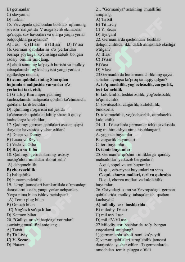 7-sinf jahon tarixi testlar 2