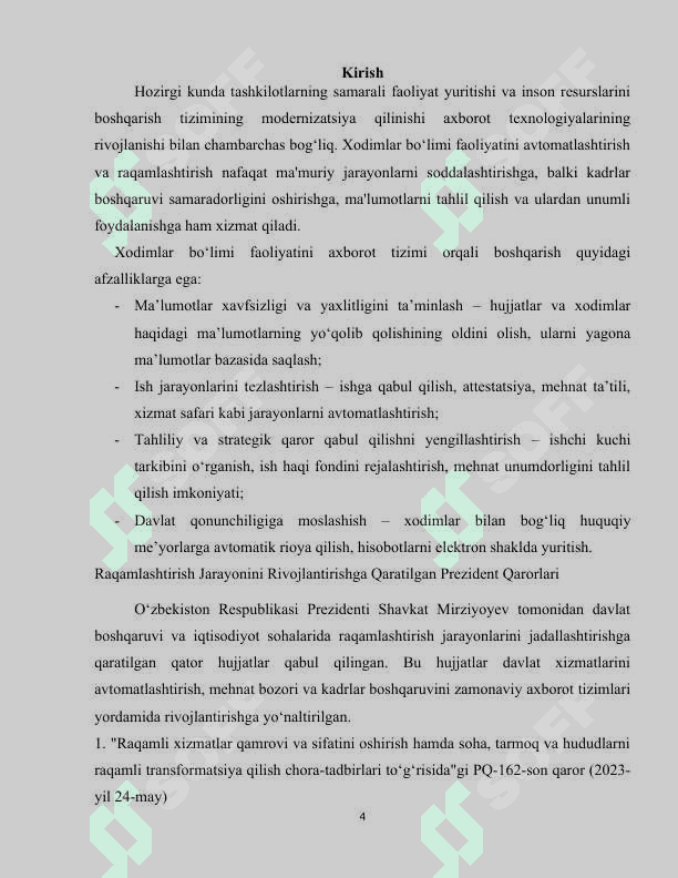 Xodimlar bo‘limi faoliyati axborot tizimini loyihalash va raqamlashritish 2
