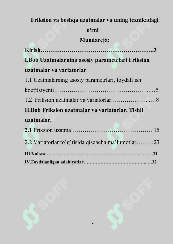Friksion va boshqa uzatmalar va uning texnikadagi o'rni 2