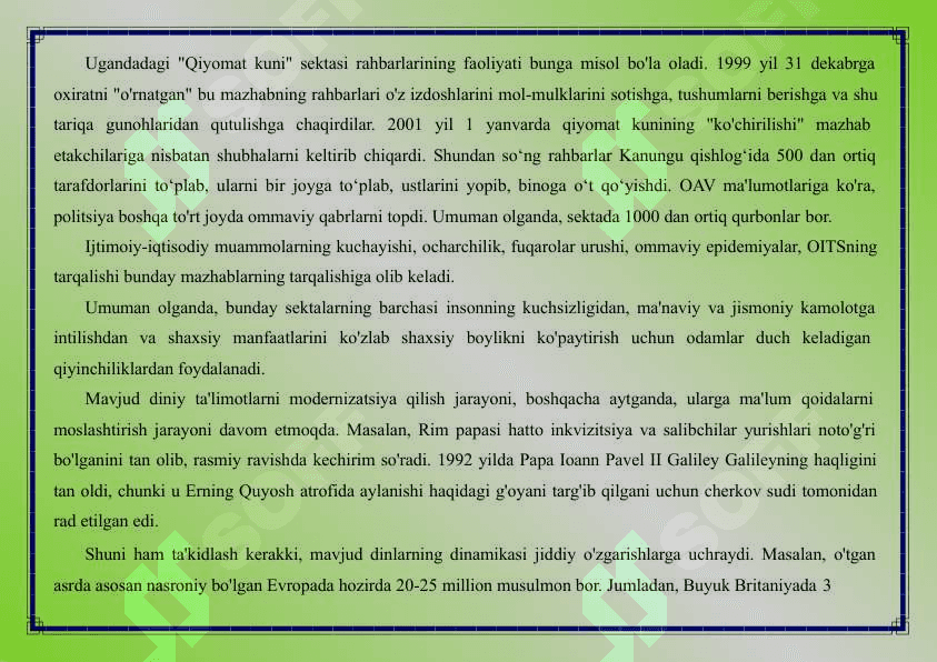 Yangi diniy harakatlarning zamonaviy faoliyat uslublari. 6