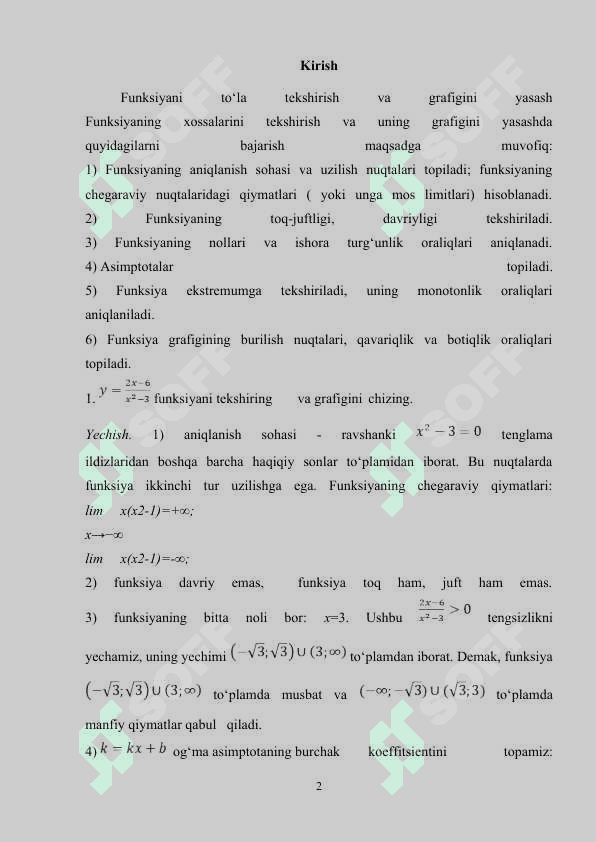 Funksiyalar grafigini tekshirish. 2