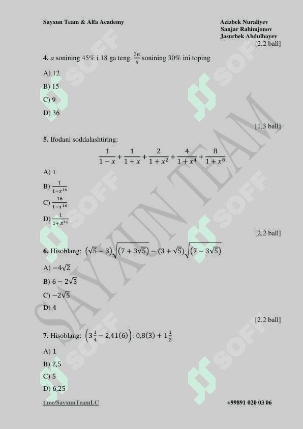 Matematika milliy sertifikat 2