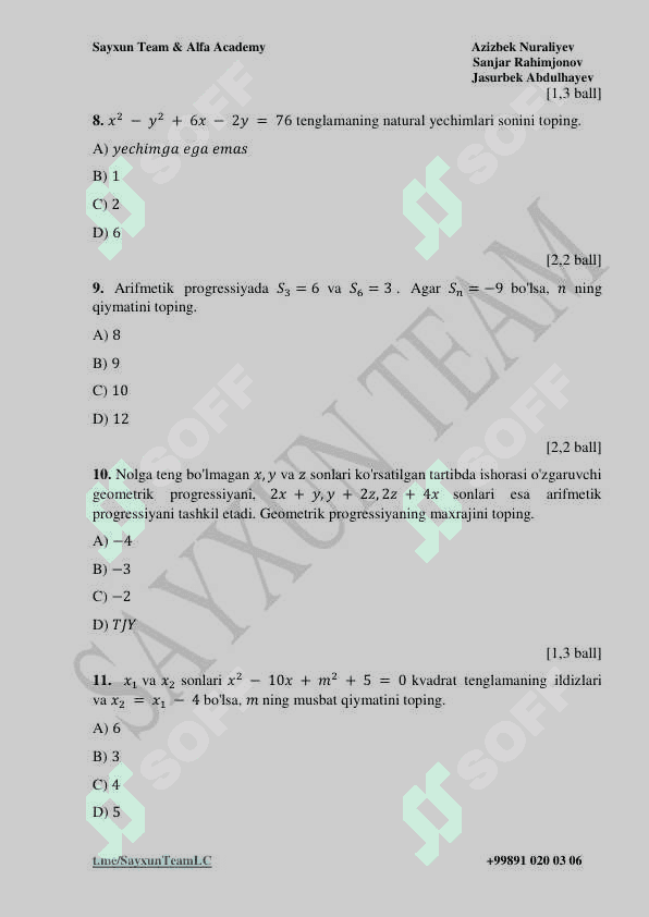 Matematika milliy sertifikat 3