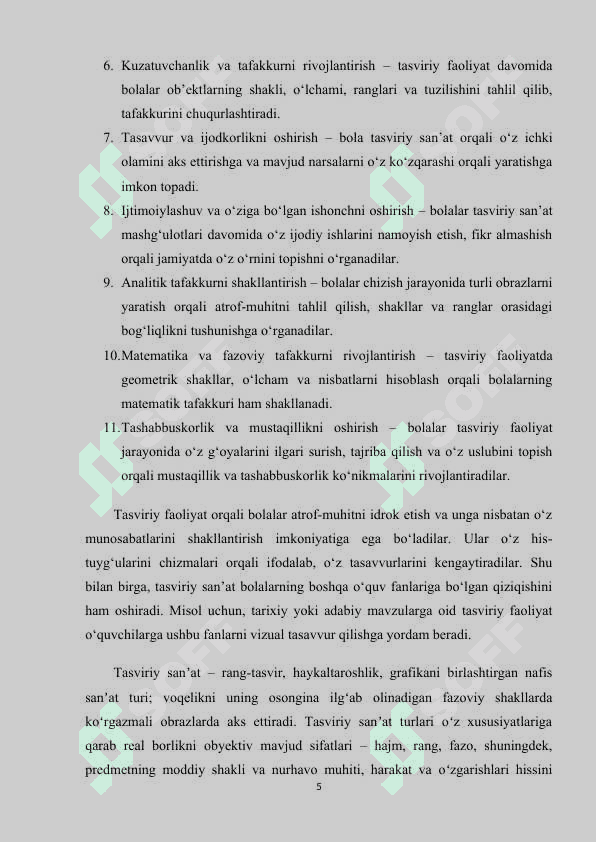 Bolalarning tasviriy faoliyatlarining rivojlantirish vazifalari. 5