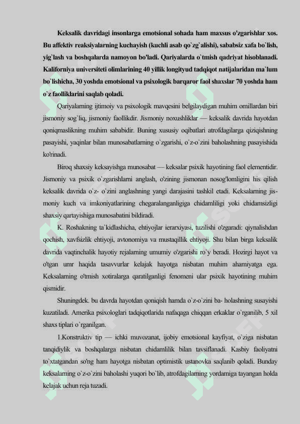 Keksalik davrida psixik funksiyalar funksiyalashuvidagi o`zgarishlar 2