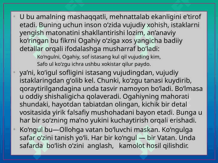 OGAHIY SHE’RIYATIDA AN’ANA VA O‘ZIGA XOSLIK 8