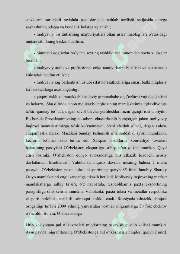 Global jarayonlarning o'zbekiston iqtisodiyotiga ta'siri va natijalari 5