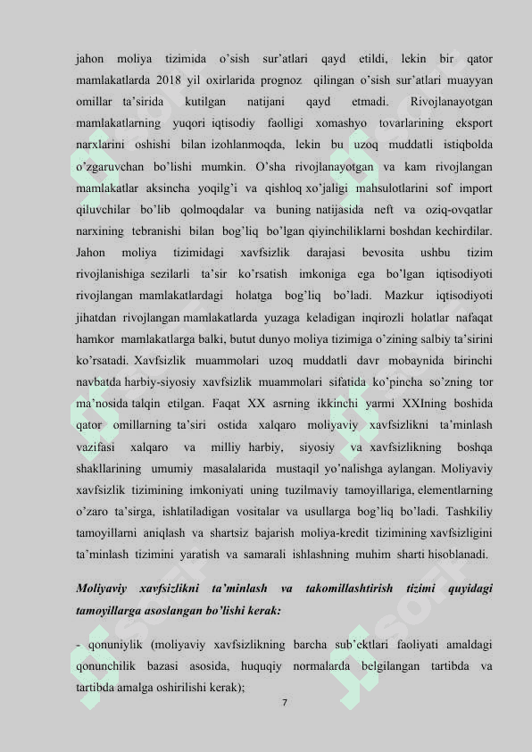Globallashuv jarayonida moliyaviy xavfsizlikni kuchaytirish masalalari 7