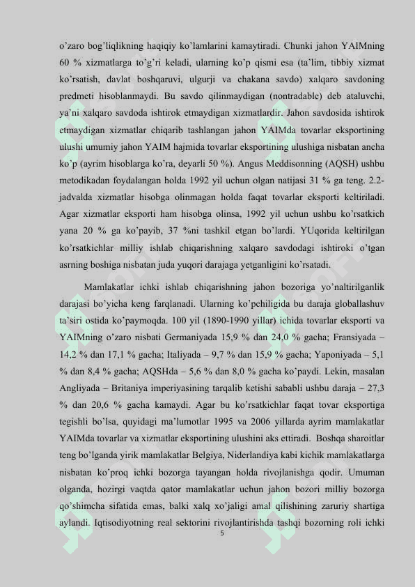 Glоbаllаshuv jаrаyonini rivоjlаnish yo’nаlishlаri bоzоrlаrni glоbаllаshuvi vа tоvаrlаrni glоbаllаshuvi 5