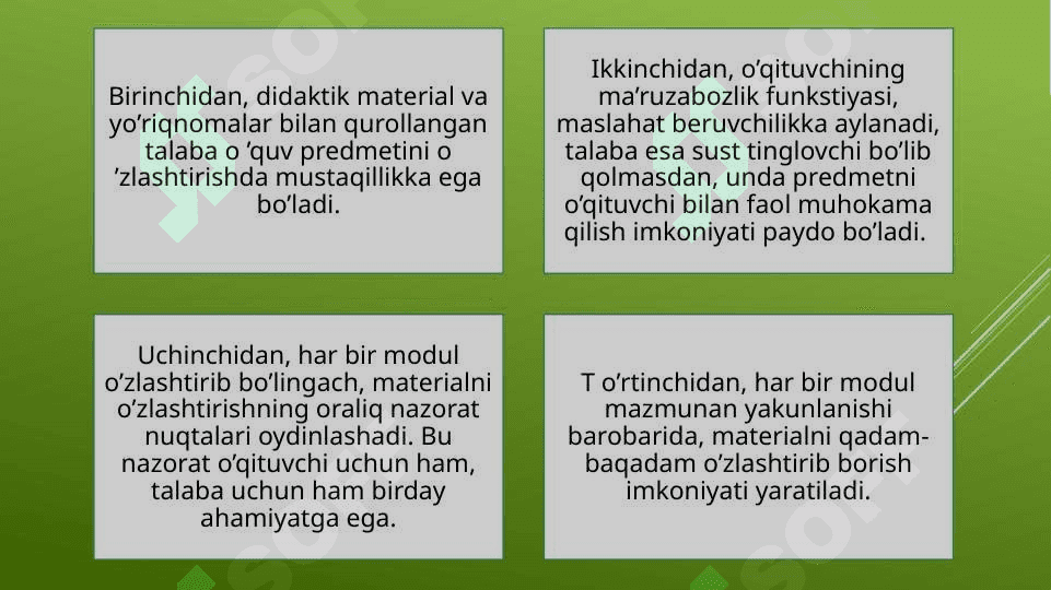 MODULLI TA’LIM - YOSHI KATTALARNI O’QITISHNING TEXNOLOGIK SHAKLI SIFATIDA 4
