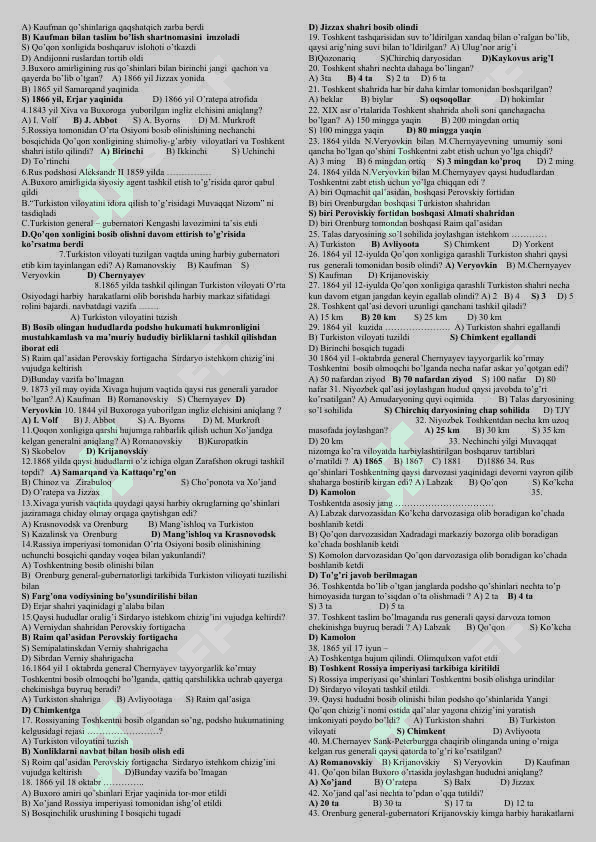 9-sinf O'zbekiston tarixi testlar 4