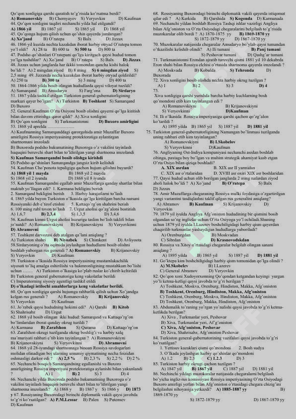 9-sinf O'zbekiston tarixi testlar 5