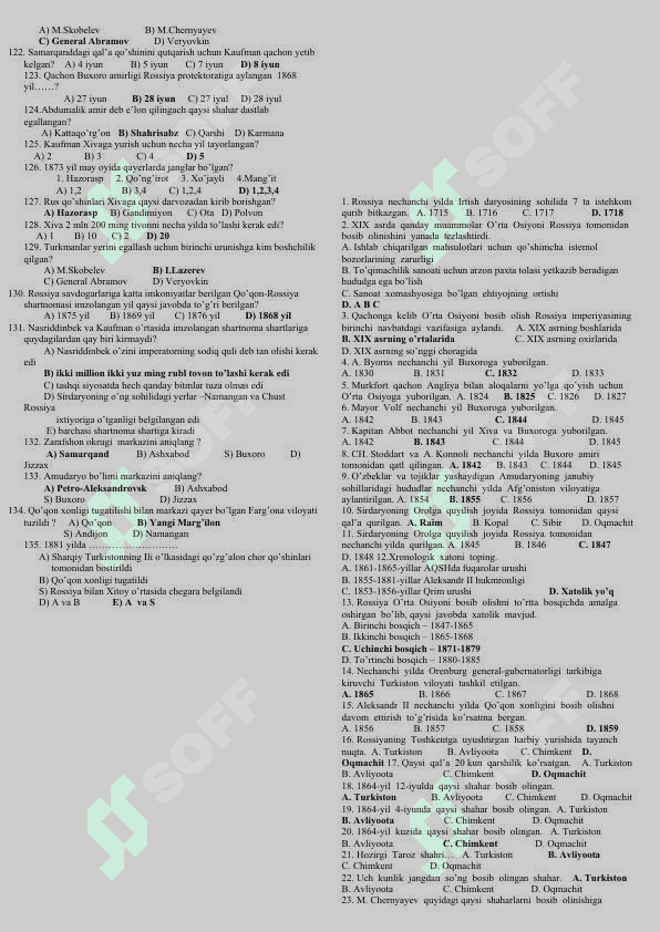 9-sinf O'zbekiston tarixi testlar 7