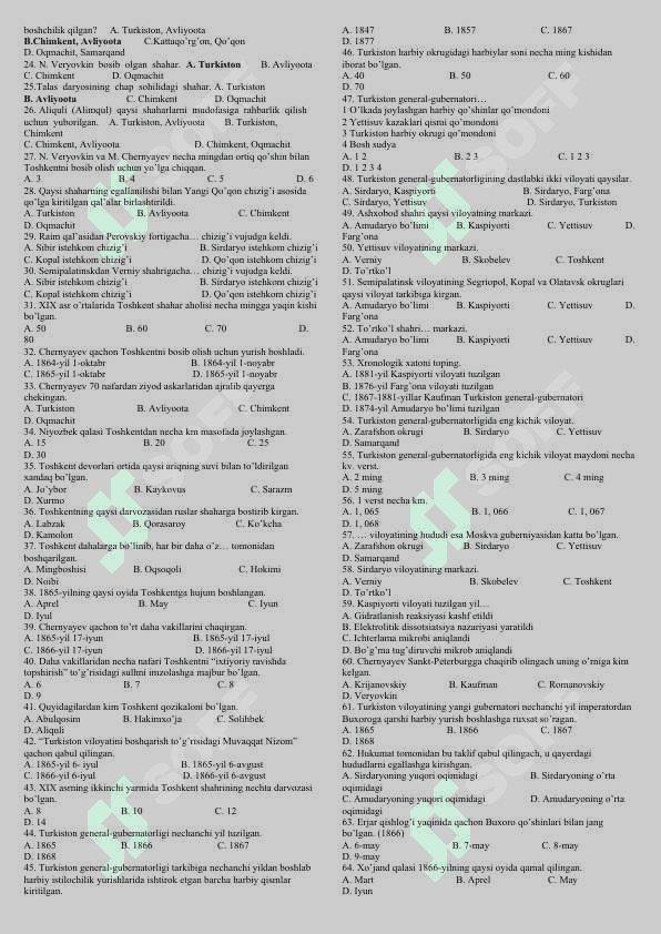 9-sinf O'zbekiston tarixi testlar 8