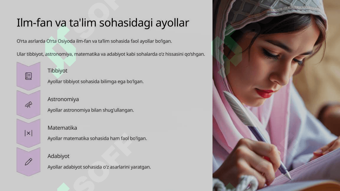 O‘rta asrlarda O‘rta Osiyodagi
ayollar roli 4